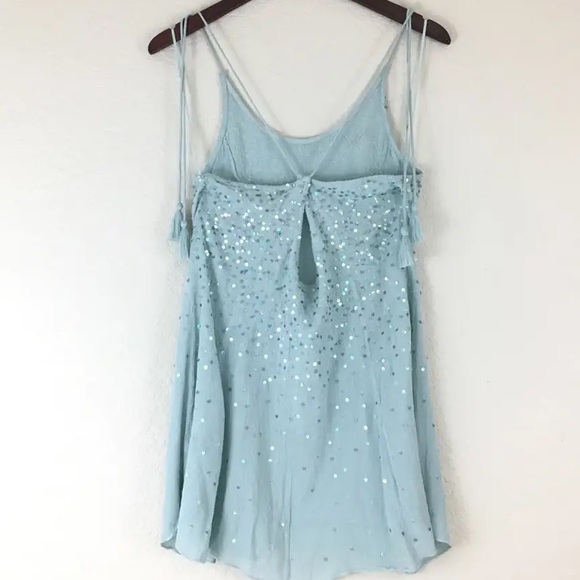 NWT free people Fairy Sequin  Mini Slip dress baby blue sparkly slip dress sz m - Picture 10 of 17